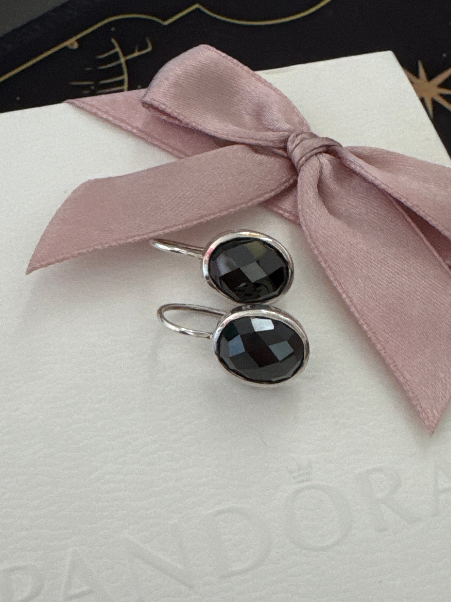 Genuine Thomas Sabo Sterling Silver Oval Onyx Faceted Dangle Earrings