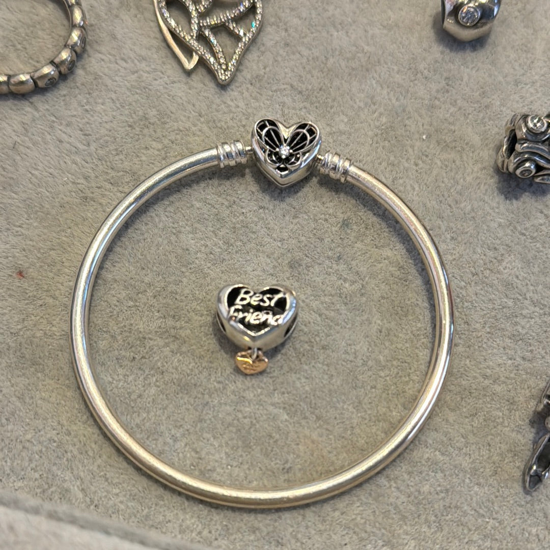Genuine Pandora Best Friend Openwork With Rose Gold Heart Dangle Charm