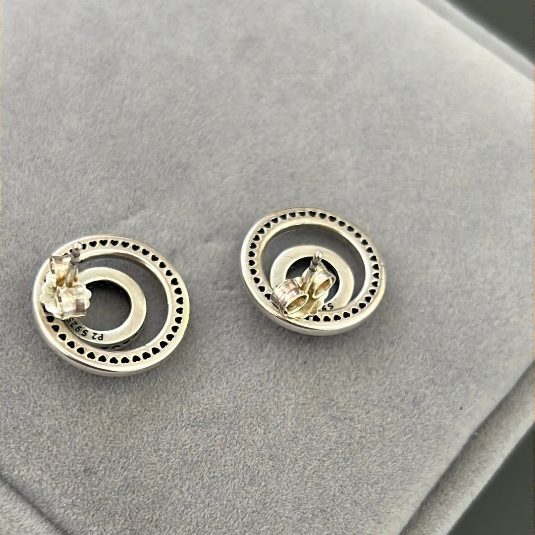 Genuine Pandora Pave Logo Circle Earrings Studs Large