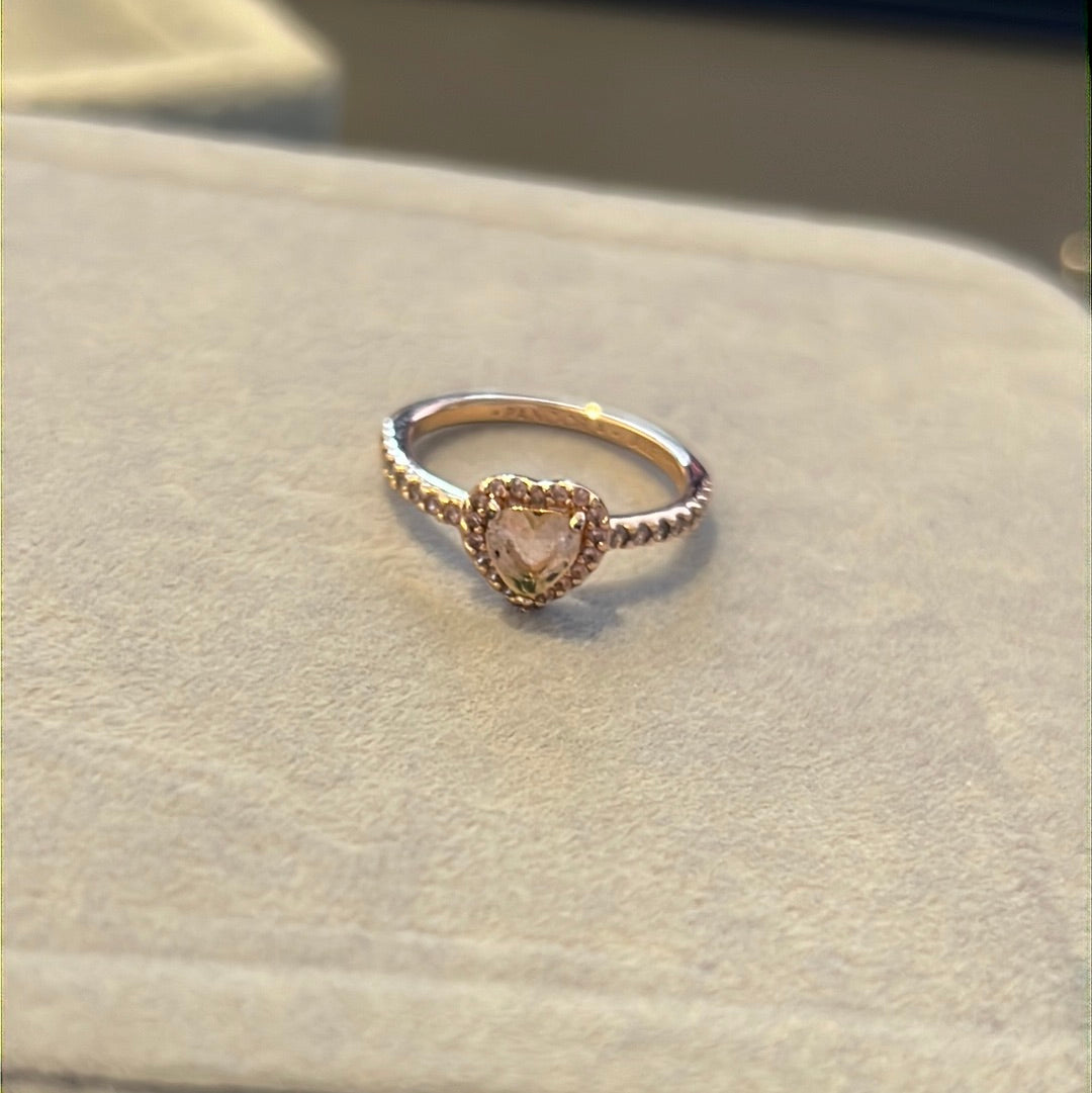 Genuine Pandora Rose Gold Pave Pink Stone Heart Ring