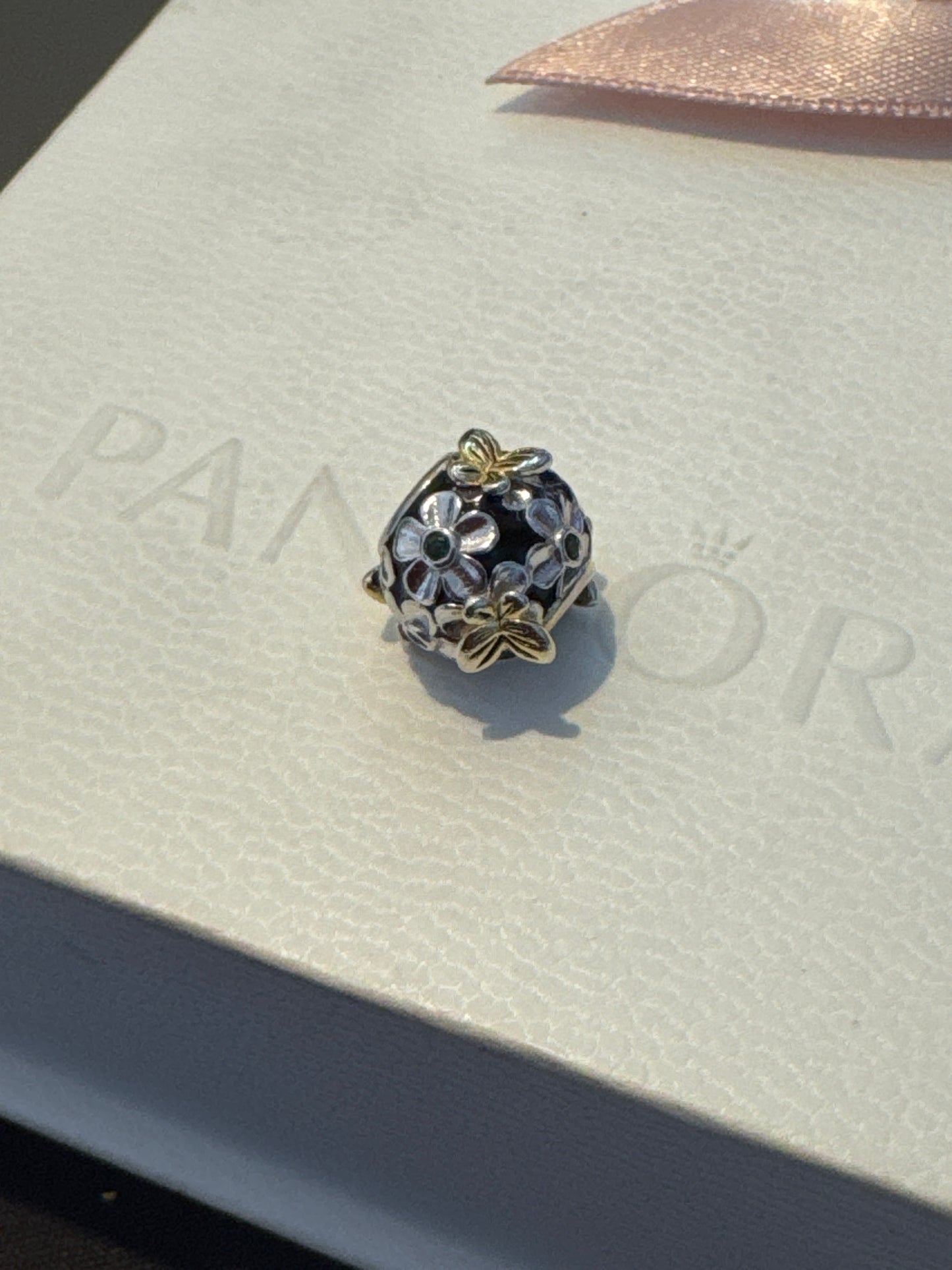 Genuine Gnoce Yellow Butterfly and CZ Daisy Openwork Charm