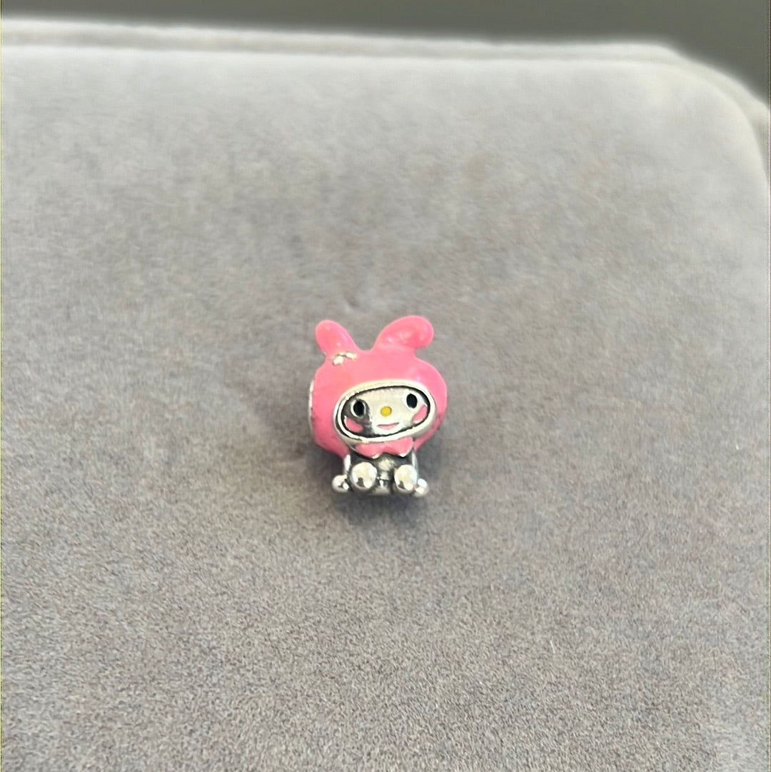 Sterling Silver Enamel Hello Kitty Pink Rabit Charm