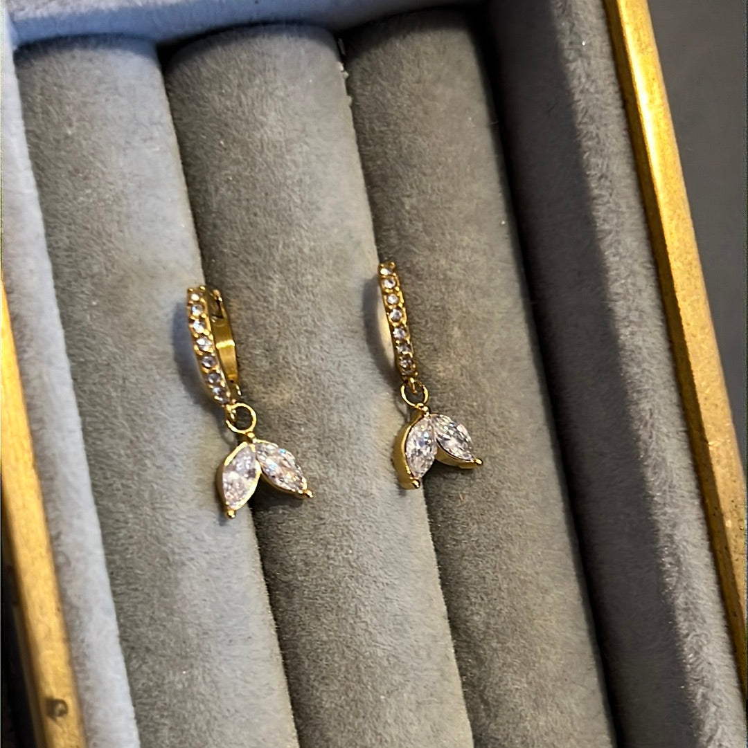 Brand New Gold Plated Pave Mermaid Tail Dangle Hoop Earrings