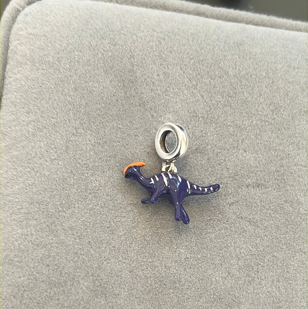 Sterling Silver Enamel Purple Dinosaur Velociraptor Dangle Charm