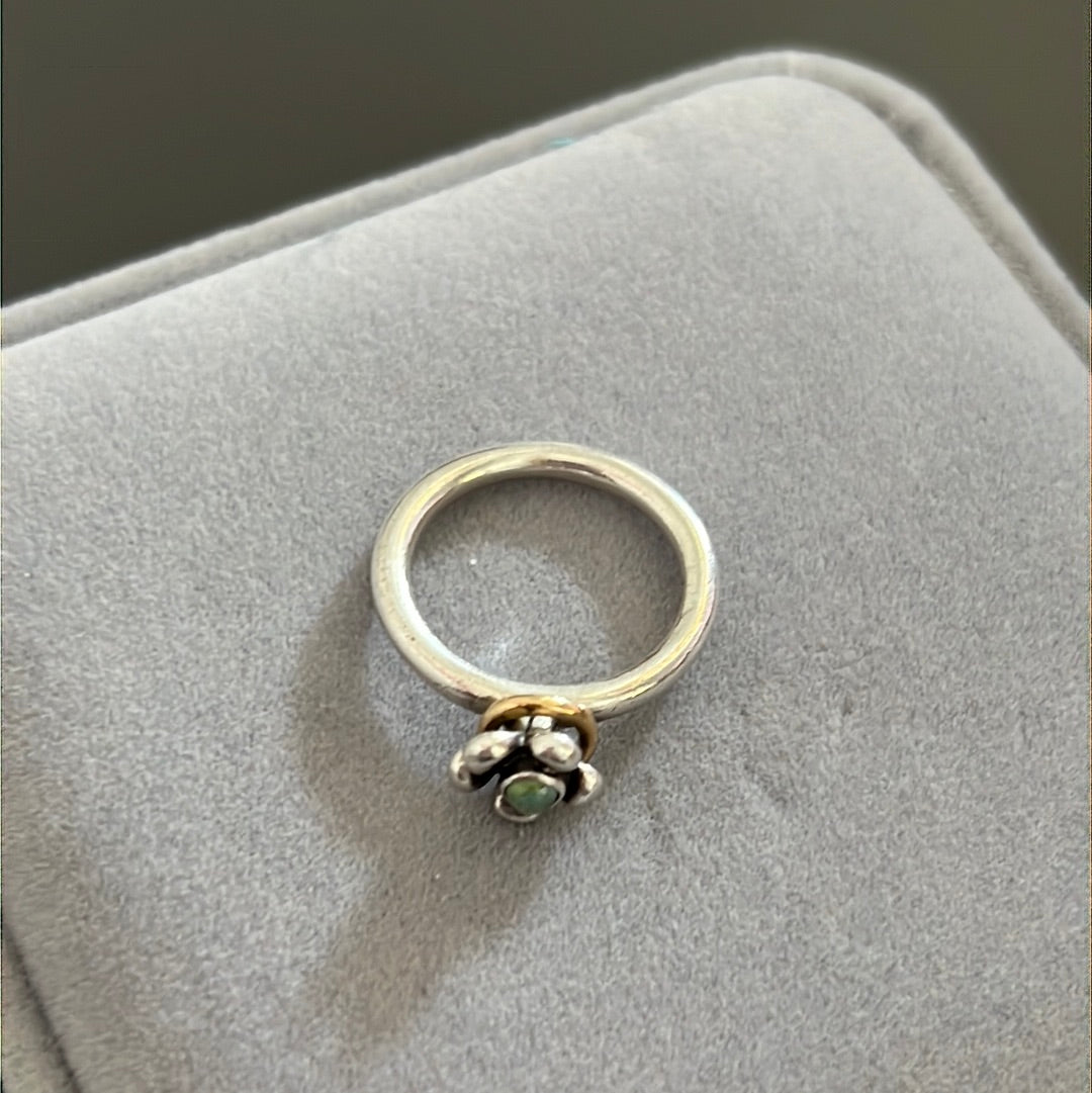 Genuine Pandora Two Tone Topaz Flower Ring With Gold Hoop Size 56 Rare