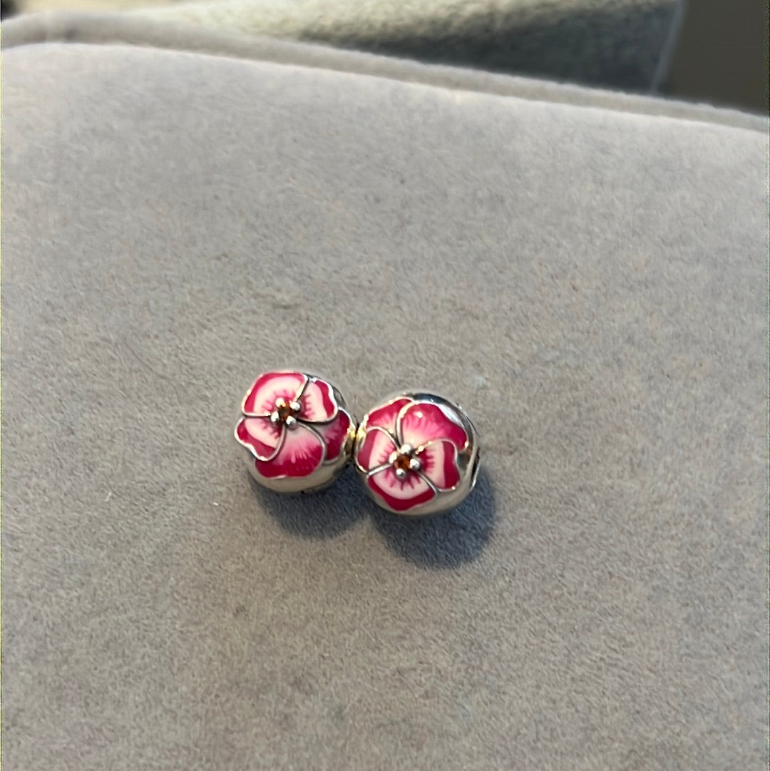 Genuine Pandora Pink Pave Pansy Flower Clips