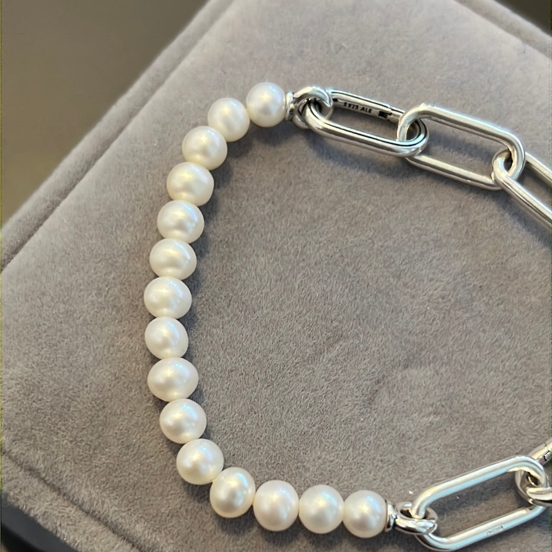 Genuine Pandora Me Treated Freshwater Cultured Pearl & Link Chain Bracelet 20cm
