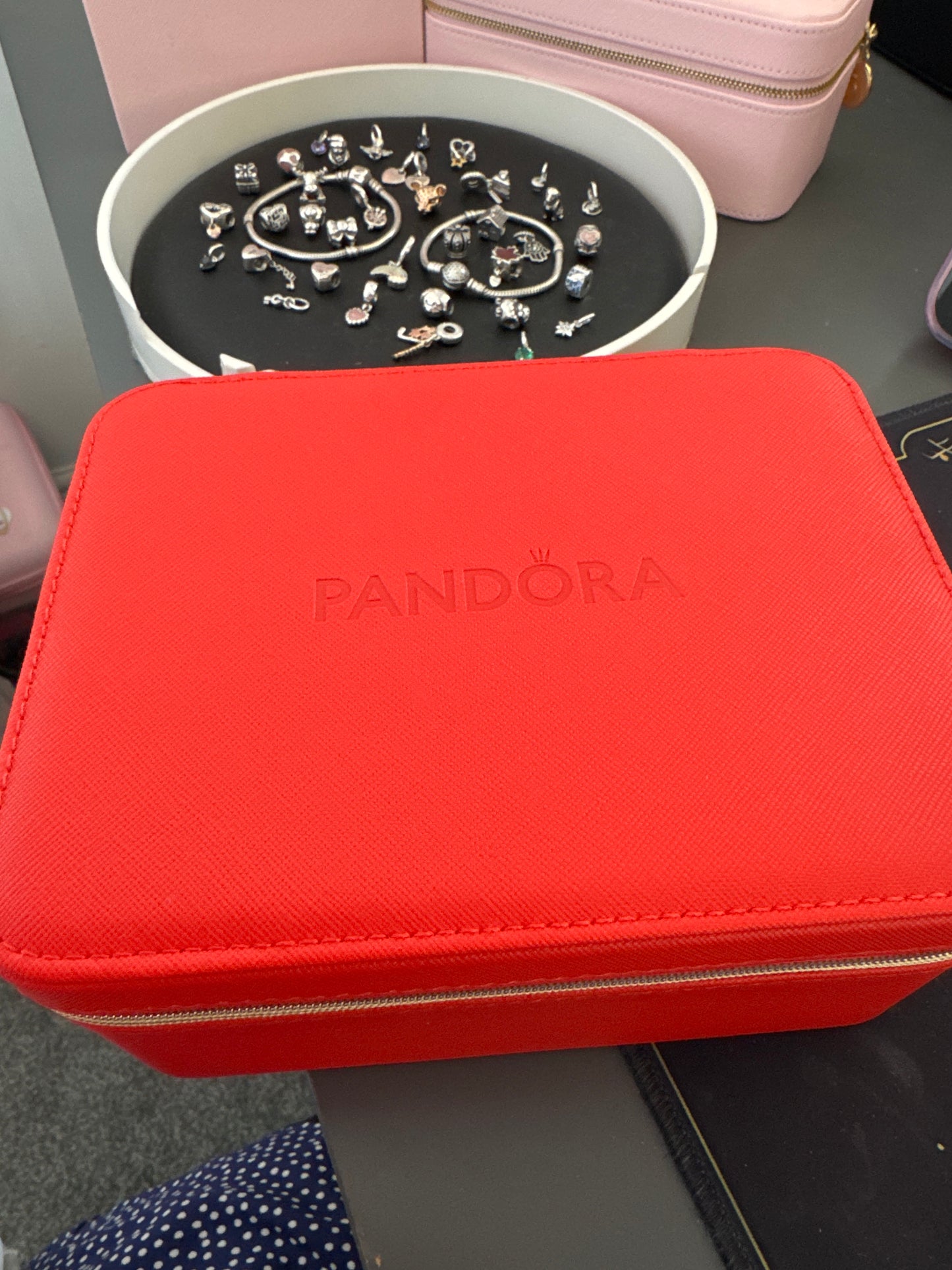 Genuine Pandora Medium Rectangle Red Travel Jewellery Storage Box