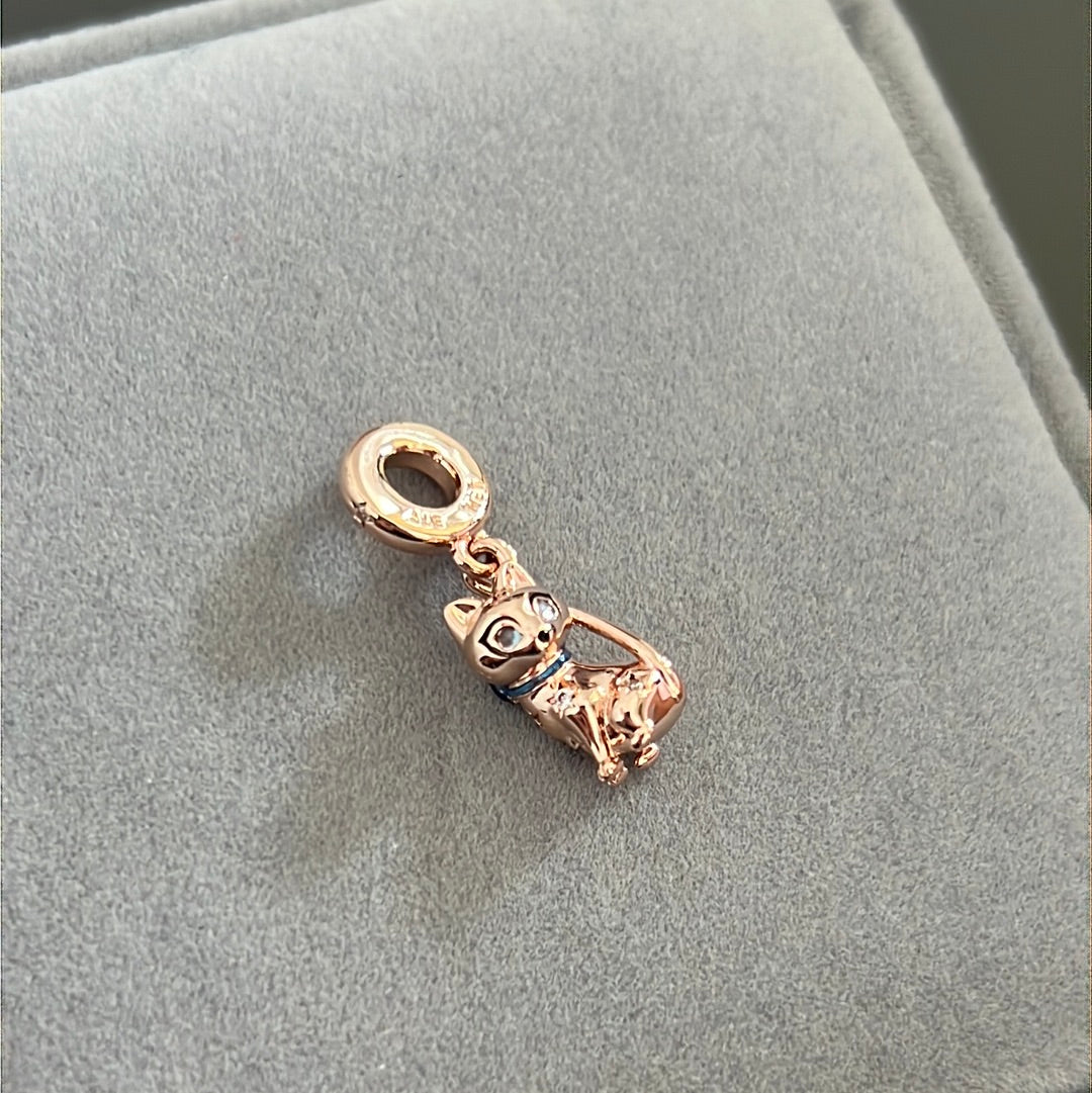 Genuine Pandora Rose Gold Sparkling Pet Cat Charm Dangle