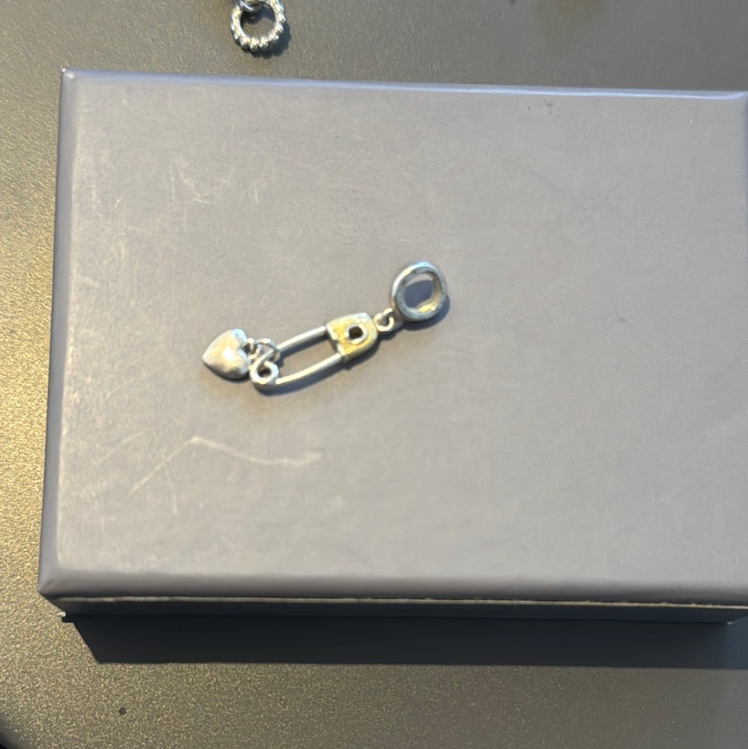 Genuine Chamilia Safety Pin Baby Heart Dangle Charm