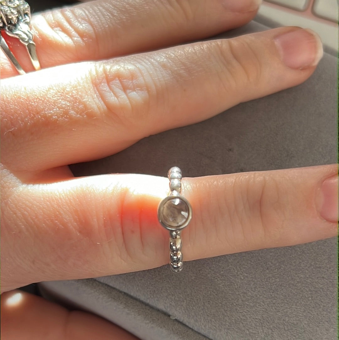 Genuine Pandora Clear Faceted Beaded Cabochon Ring in Size 55