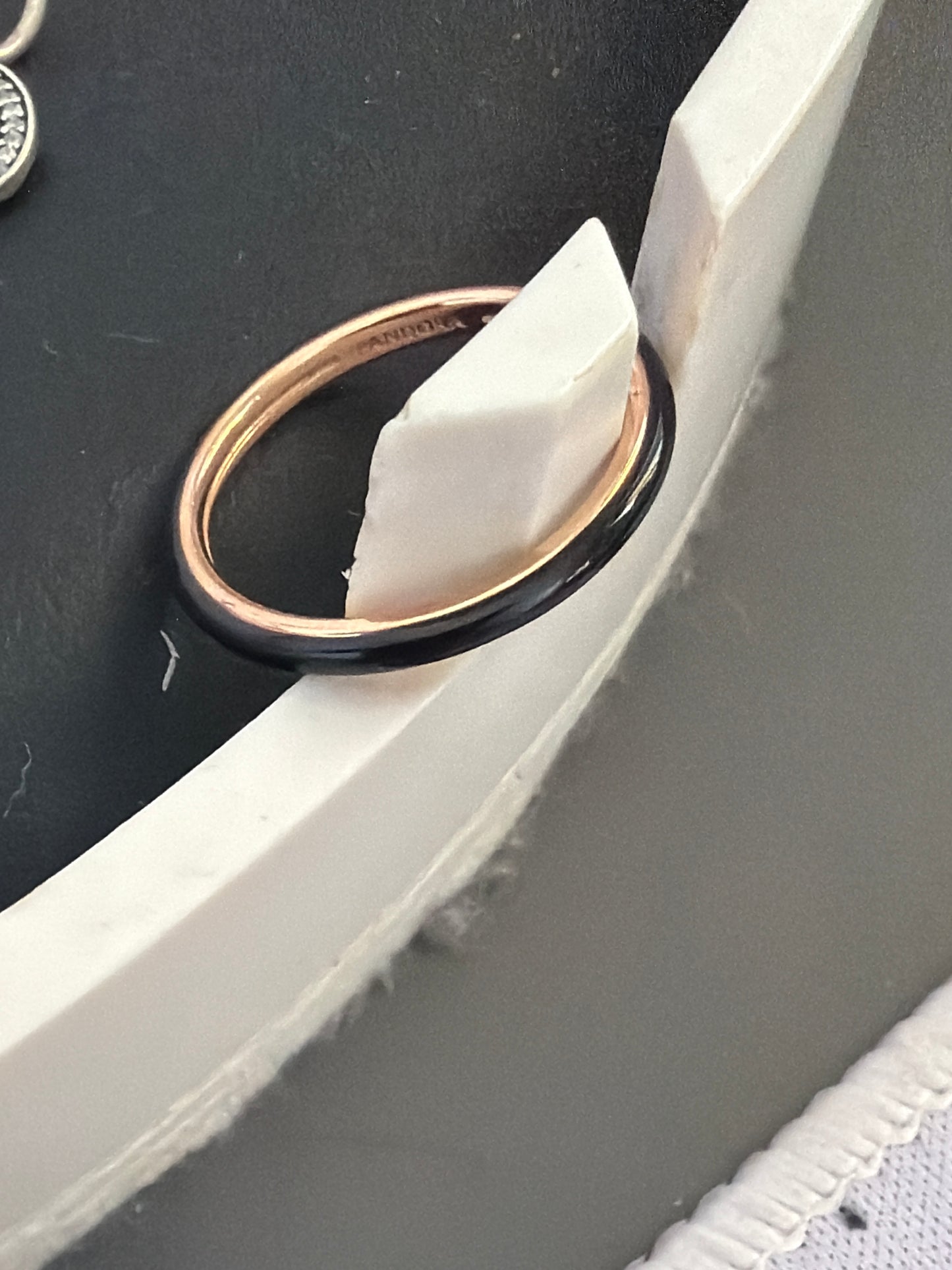 Genuine Pandora ME Rose Gold Enamel Black Ring 56