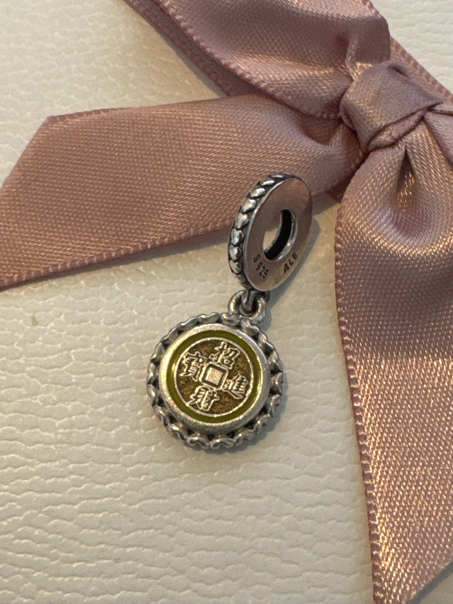 Genuine Pandora HTF China Golden Coin Fortune Wish Enamel Dangle Charm