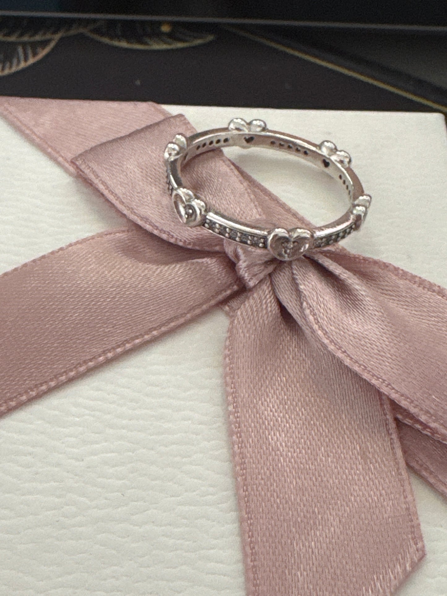 Genuine Pandora Pave Line and Cz heart Ring 60