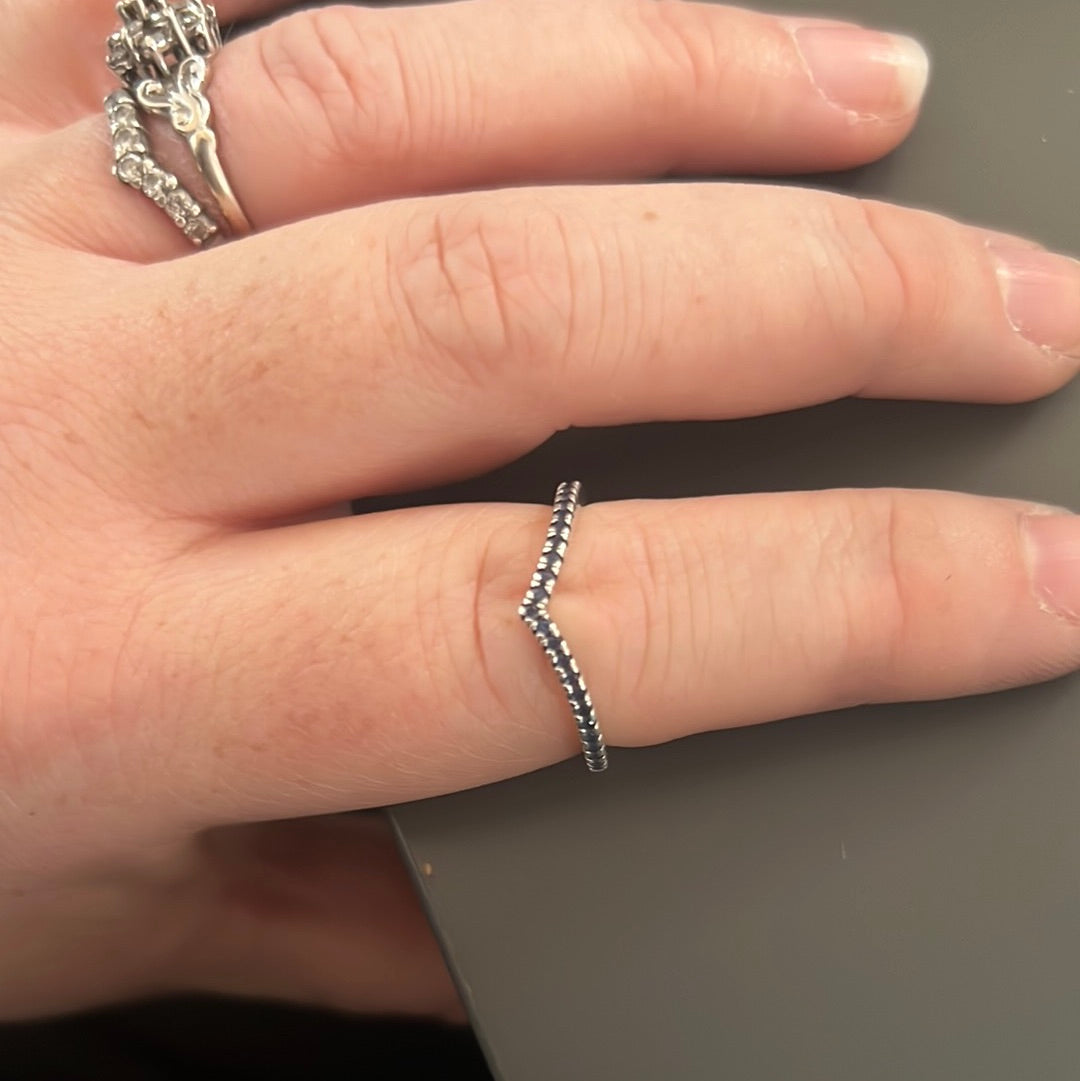 Genuine Pandora Beautiful Blue CZ Wishbone Ring...