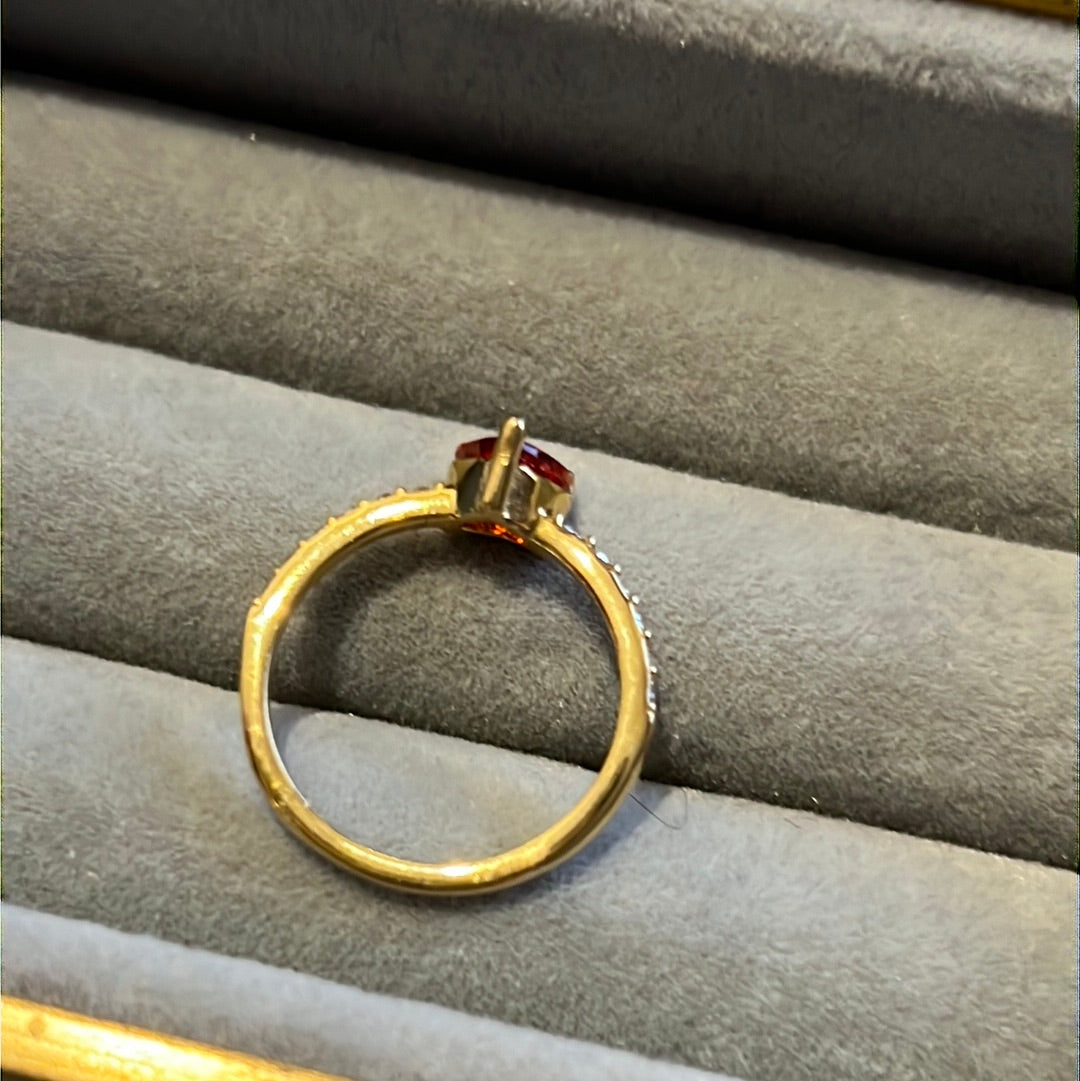 Brand New Gold Plated Pave Red CZ Heart Ring 54