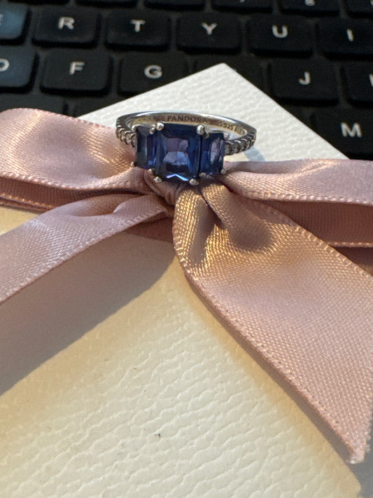 Genuine Pandora Pave Blue Rectangle Stone Ring Size 48 Kids Size
