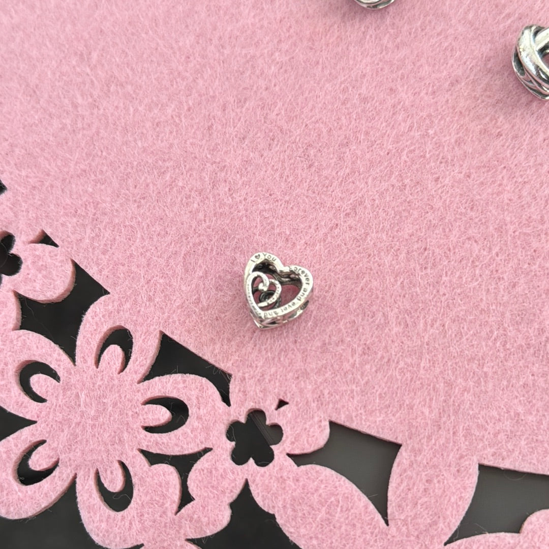 Genuine Pandora Mum Openwork I Love you Forever and Ever Heart in a Heart Charm