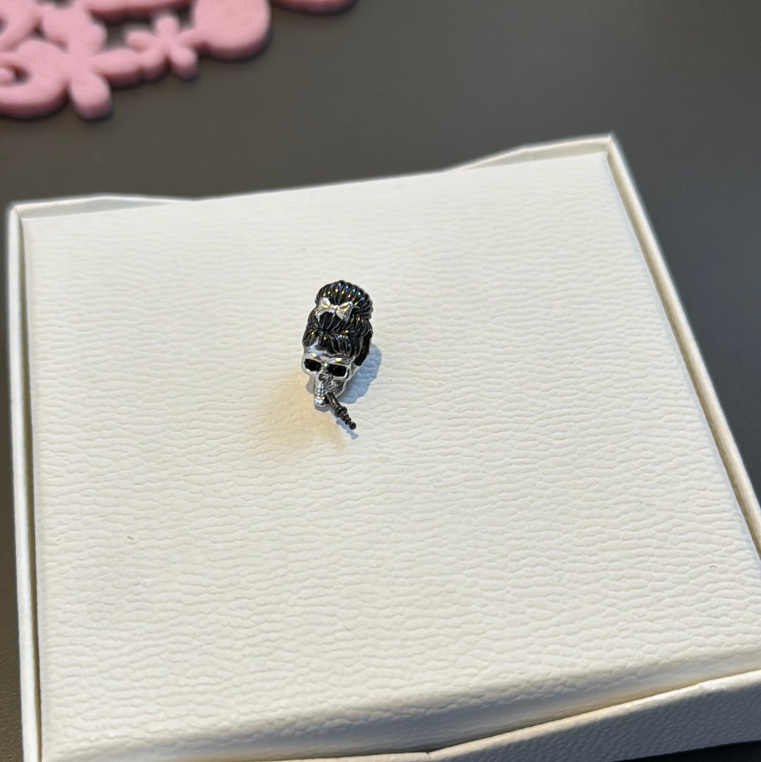 Genuine Gnoce Skull Charm With Enamel Hair and Cigarette Hepburn Charm