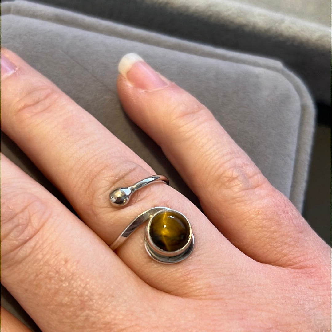 Sterling Silver Adjustable Tigers Eye Gemstone Ring 54