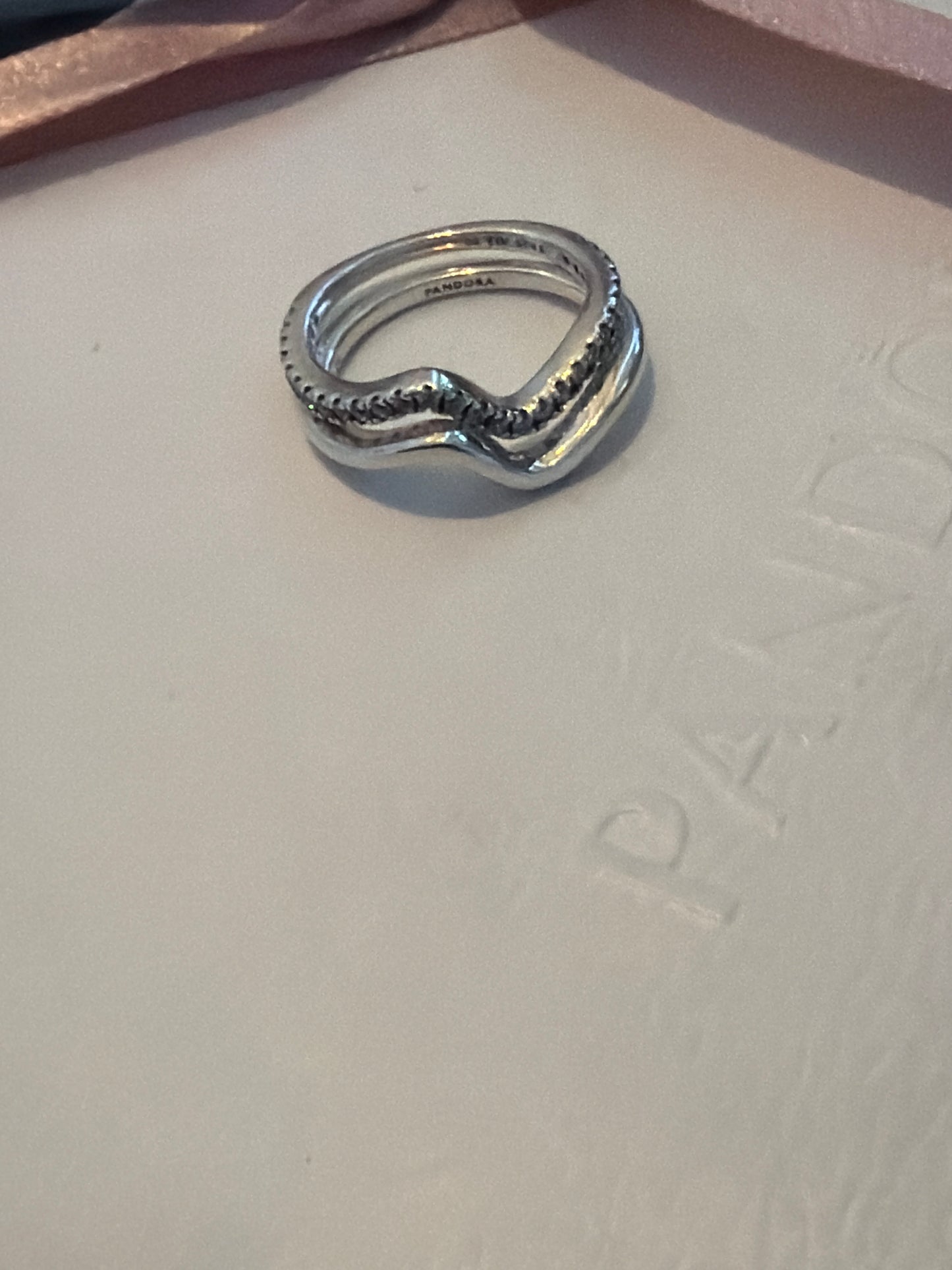 Genuine Pandora Wave Ring Pave Plain Set Size 50