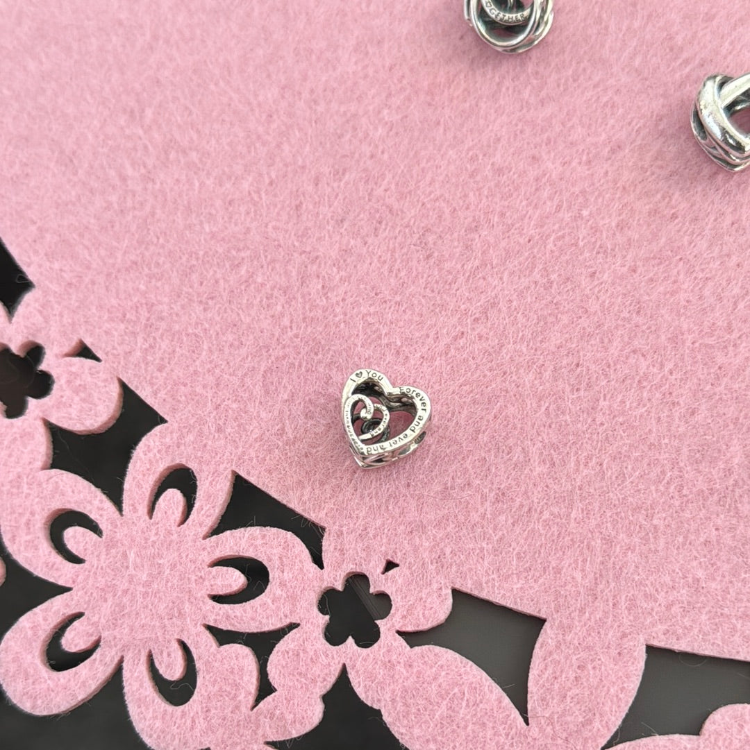 Genuine Pandora Mum Openwork I Love you Forever and Ever Heart in a Heart Charm