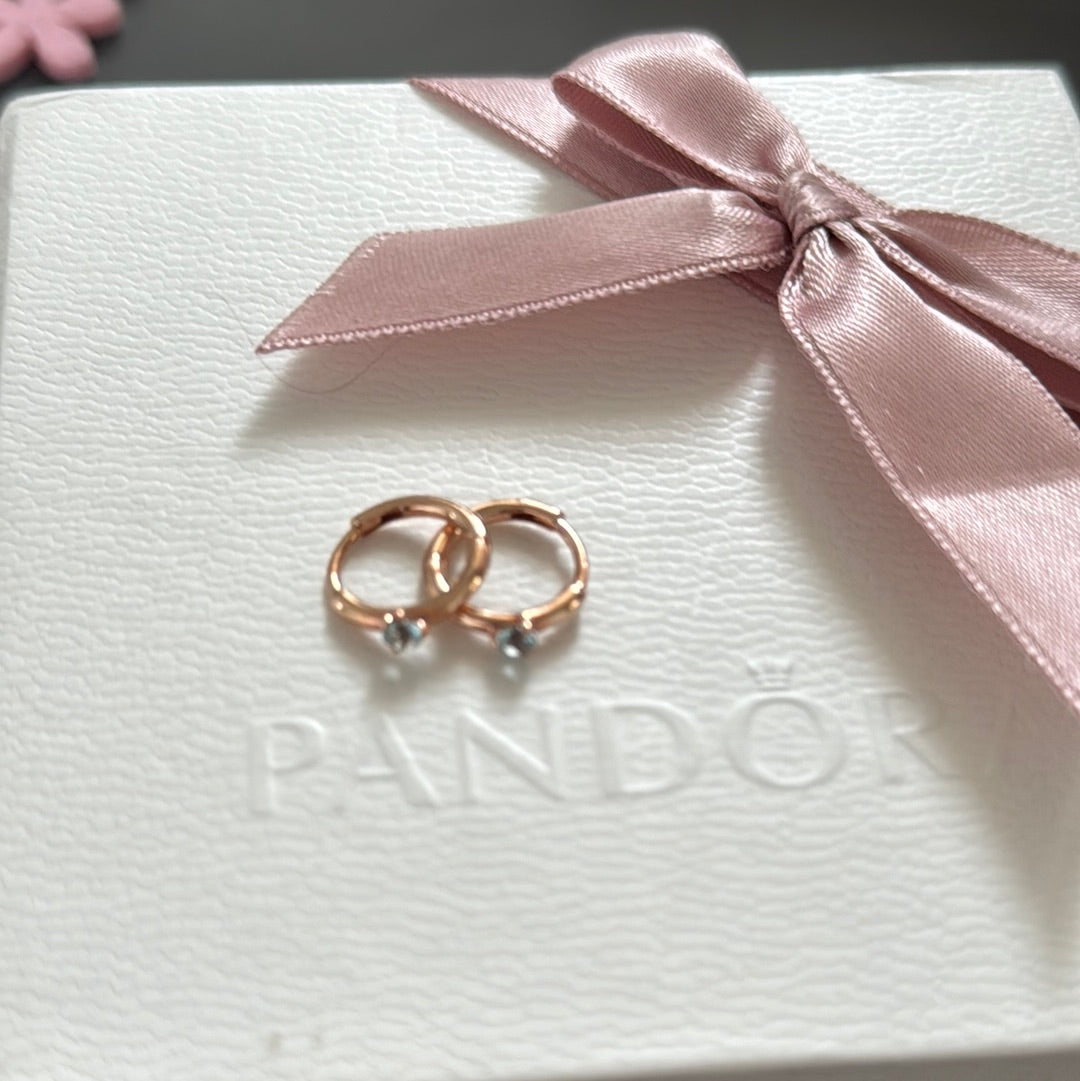 Genuine Pandora Rose Gold Blue CZ Hoop Earrings