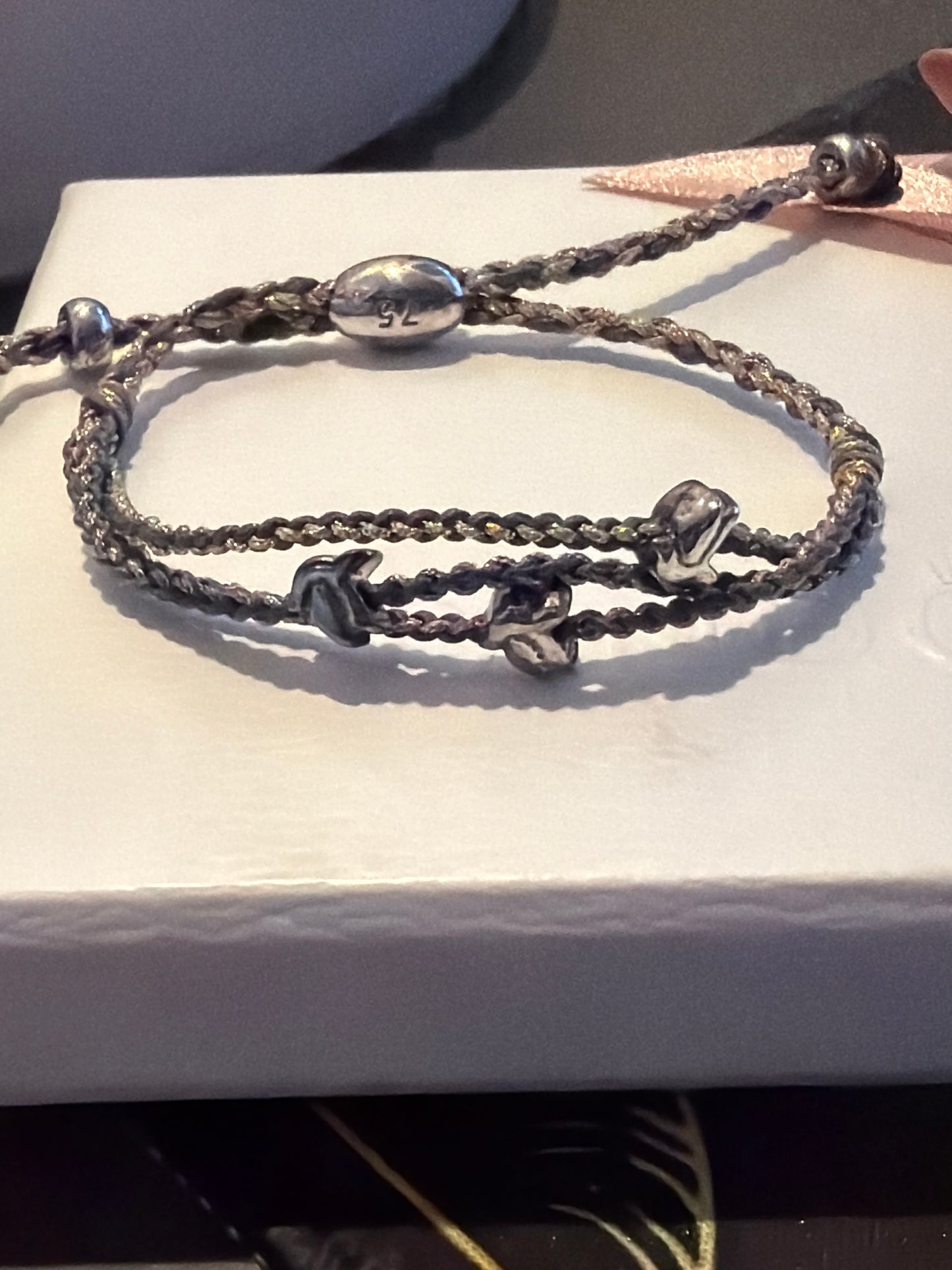 Genuine Links of London Woven Gold and Purple Material FEED Charity Bracelet