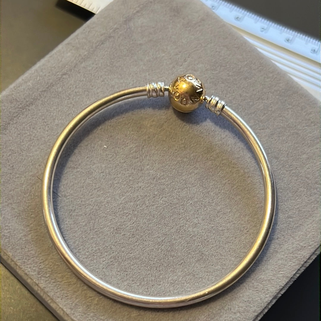 Genuine Pandora Two Tone Clasp Solid Gold 14k Bangle 17.5