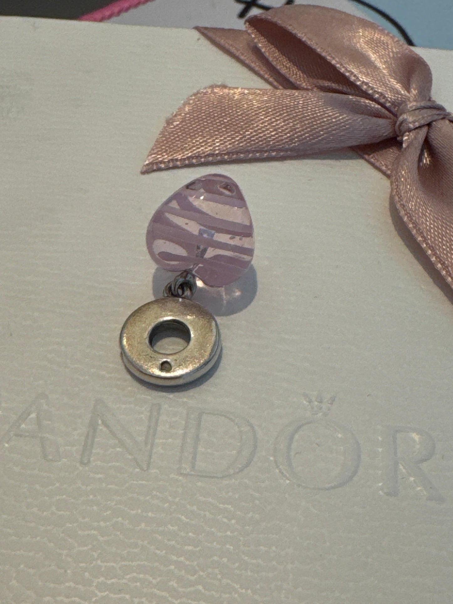 Genuine Pandora Pink Murano glass Heart Dangle Charm Love Life
