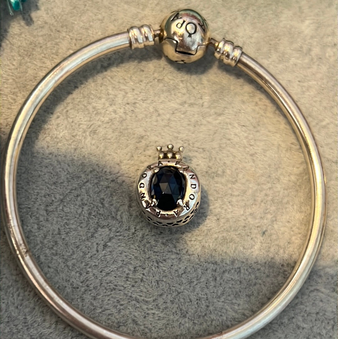 Genuine Pandora Large Blue CZ Crown Charm