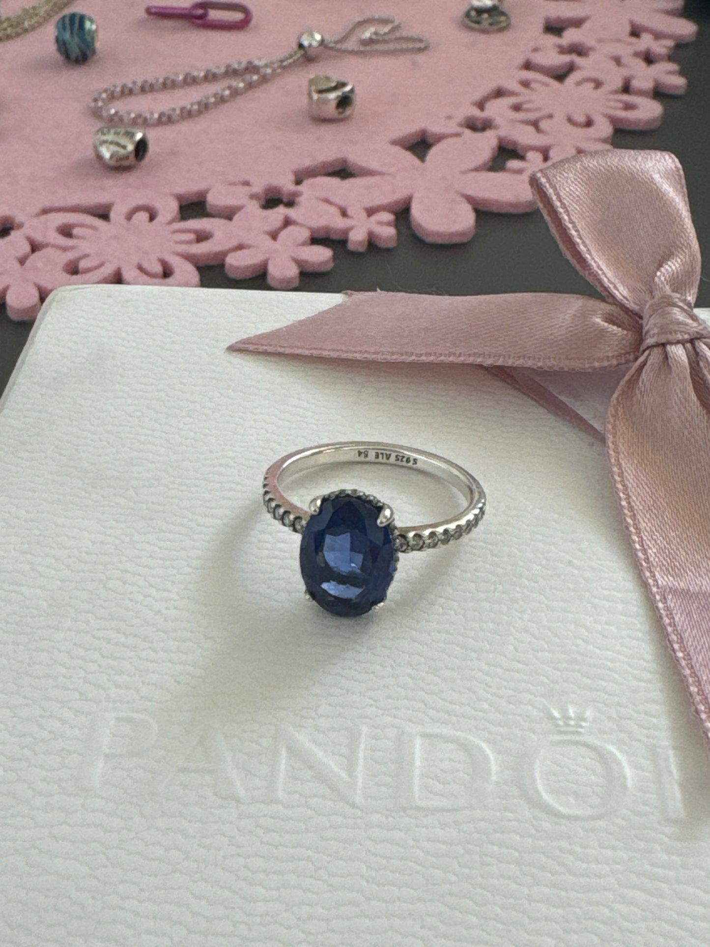 Genuine Pandora Pave Blue Sparkling Halo Ring 54