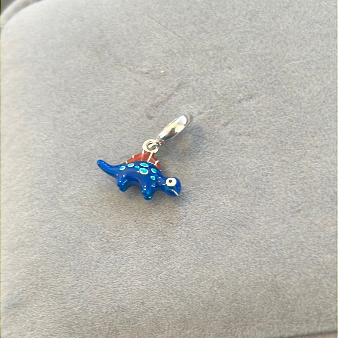 Sterling Silver Enamel Dark Blue Dinosaur Dangle Charm