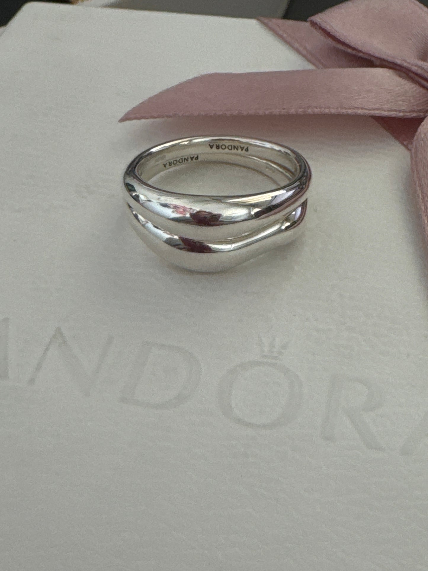 Genuine Pandora Silver Organically Shaped Stacking Ring Set Size 54