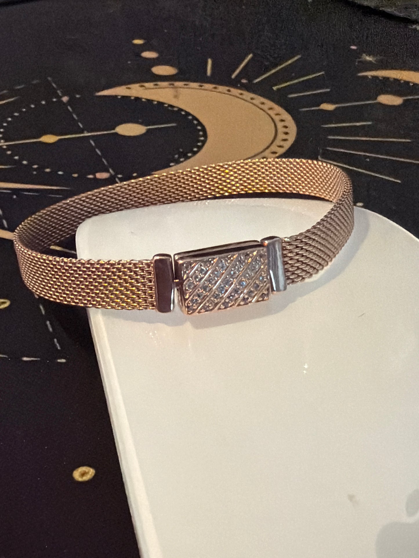 Genuine Pandora Flat Mesh Pave New Style Rose Gold Reflexions Bracelet 19cm