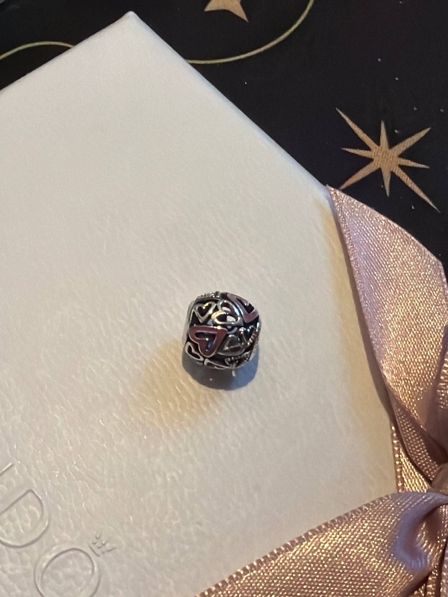 Genuine Pandora Pink Enamel Hearts Free Hand Openwork Charm