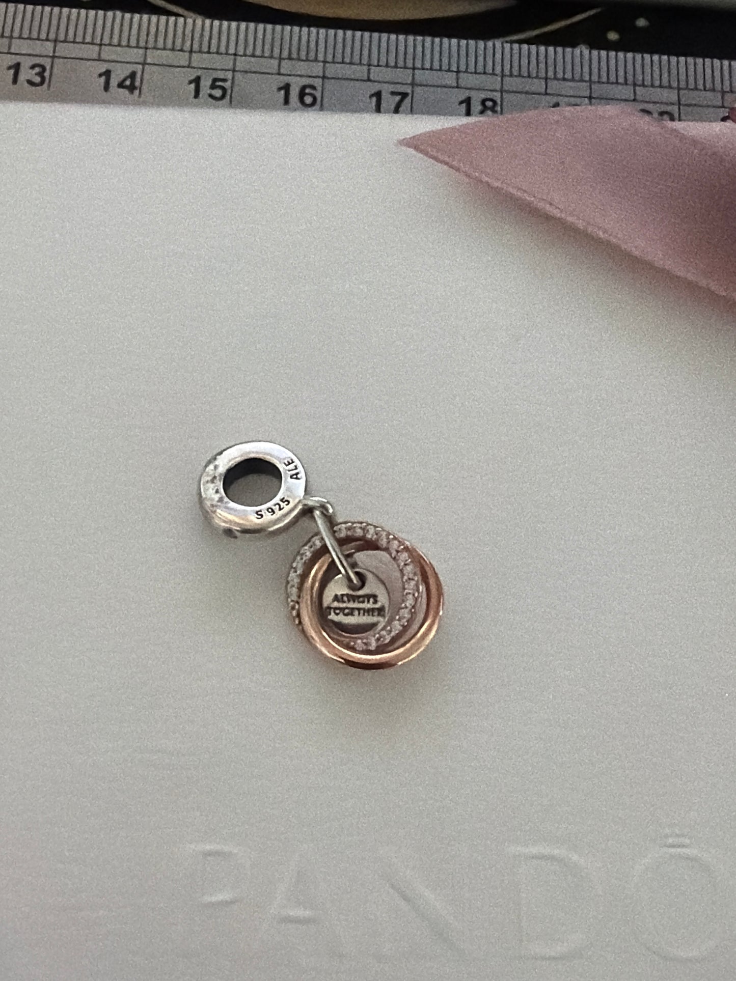 Genuine Pandora Rose Gold Double Pave Circles "Always Together" Dangle Charm