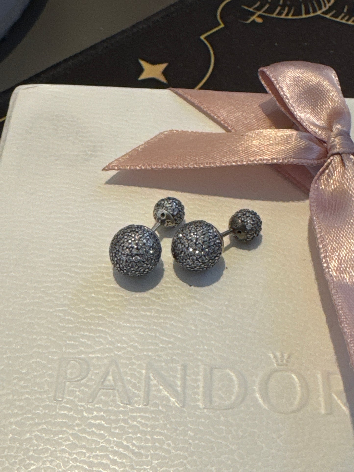 Genuine Pandora Pave Double Ball Earrings