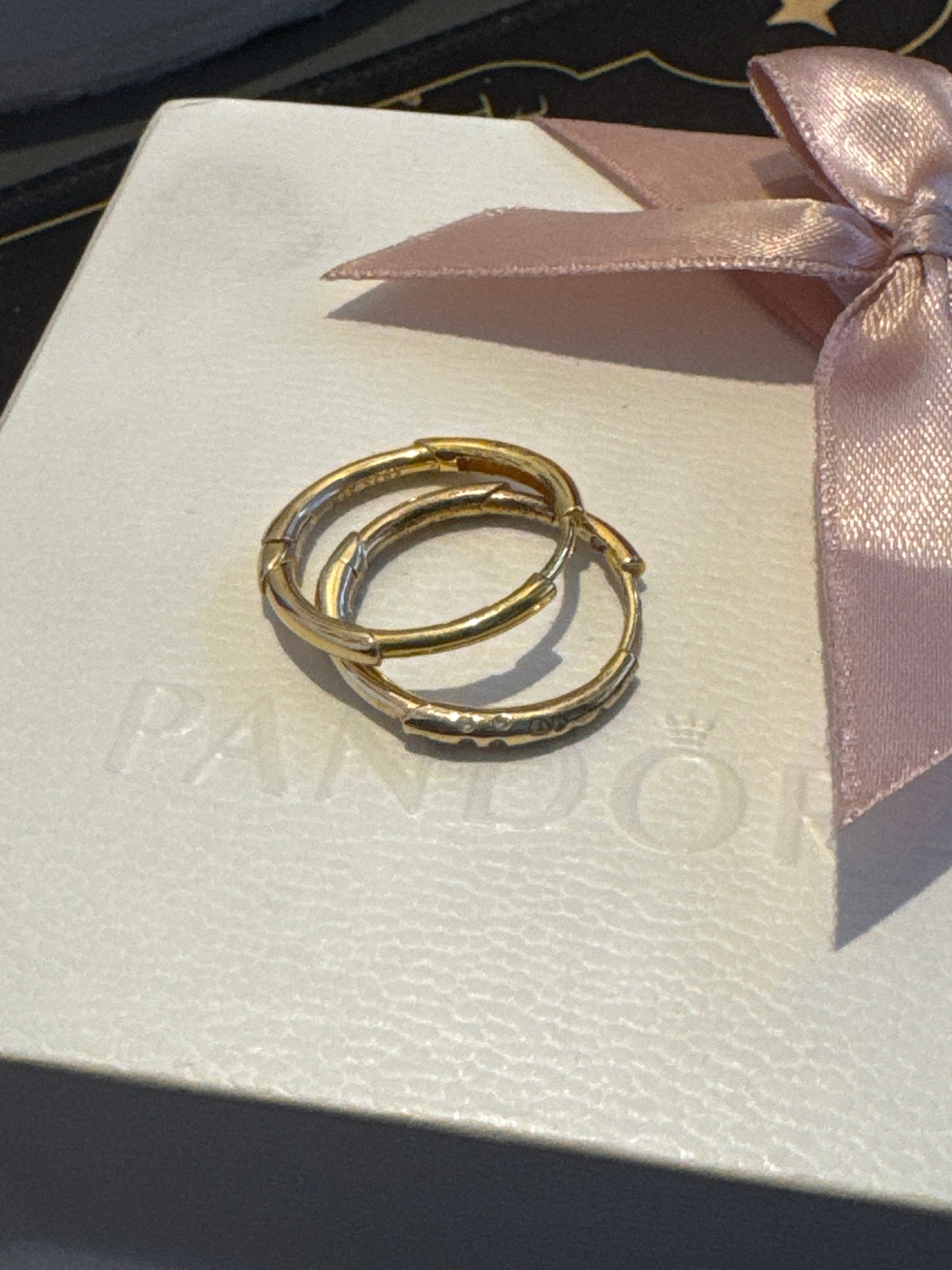 Genuine Pandora Shine Gold Stem CZ Line Hoop Earrings