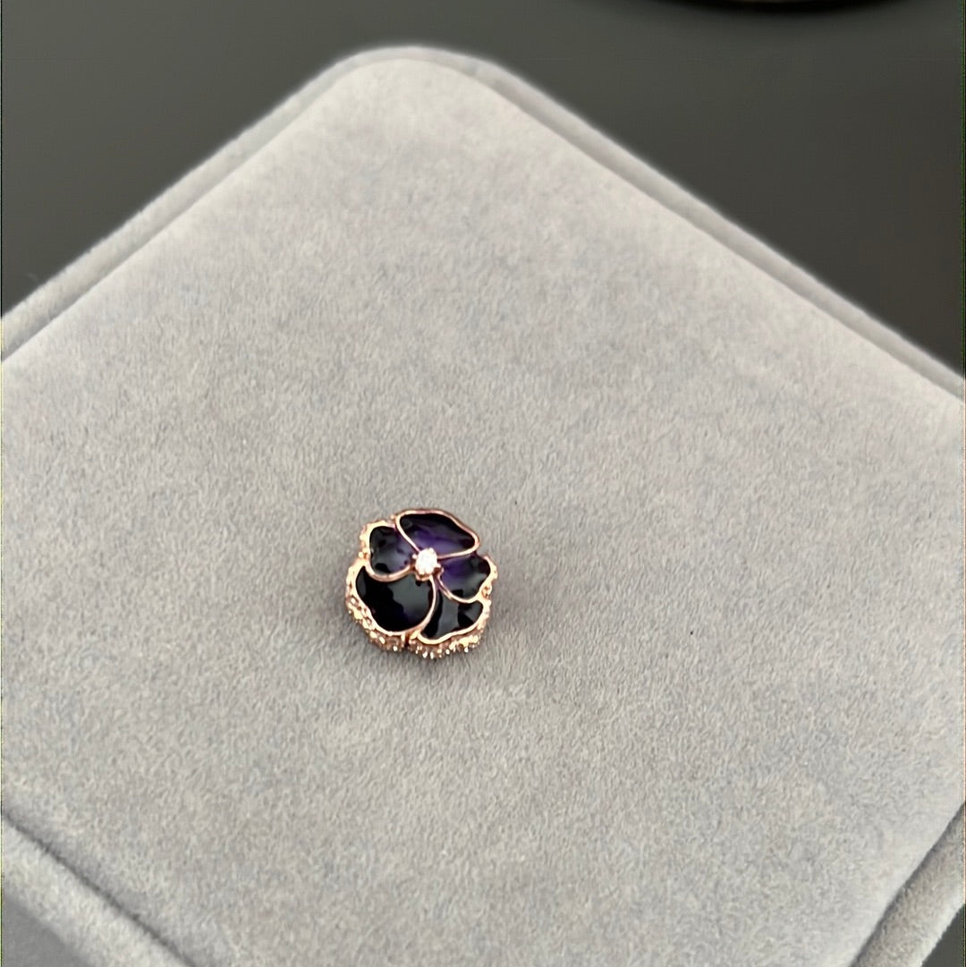 Genuine Pandora Rose Gold Pave Purple Pansy Flower Charm