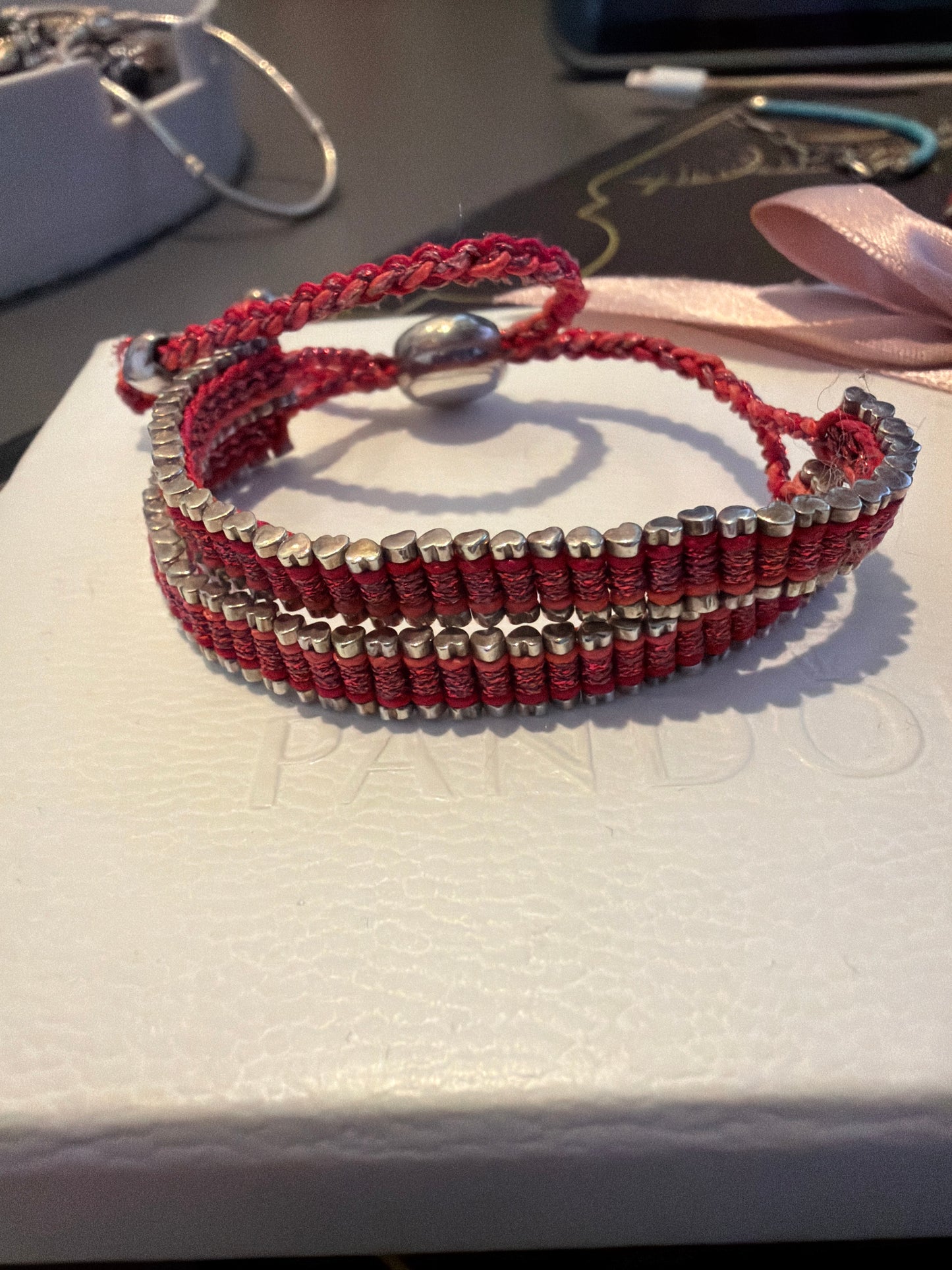 Genuine Links of London Pink Material Woven Sweetie Friendship Bracelet