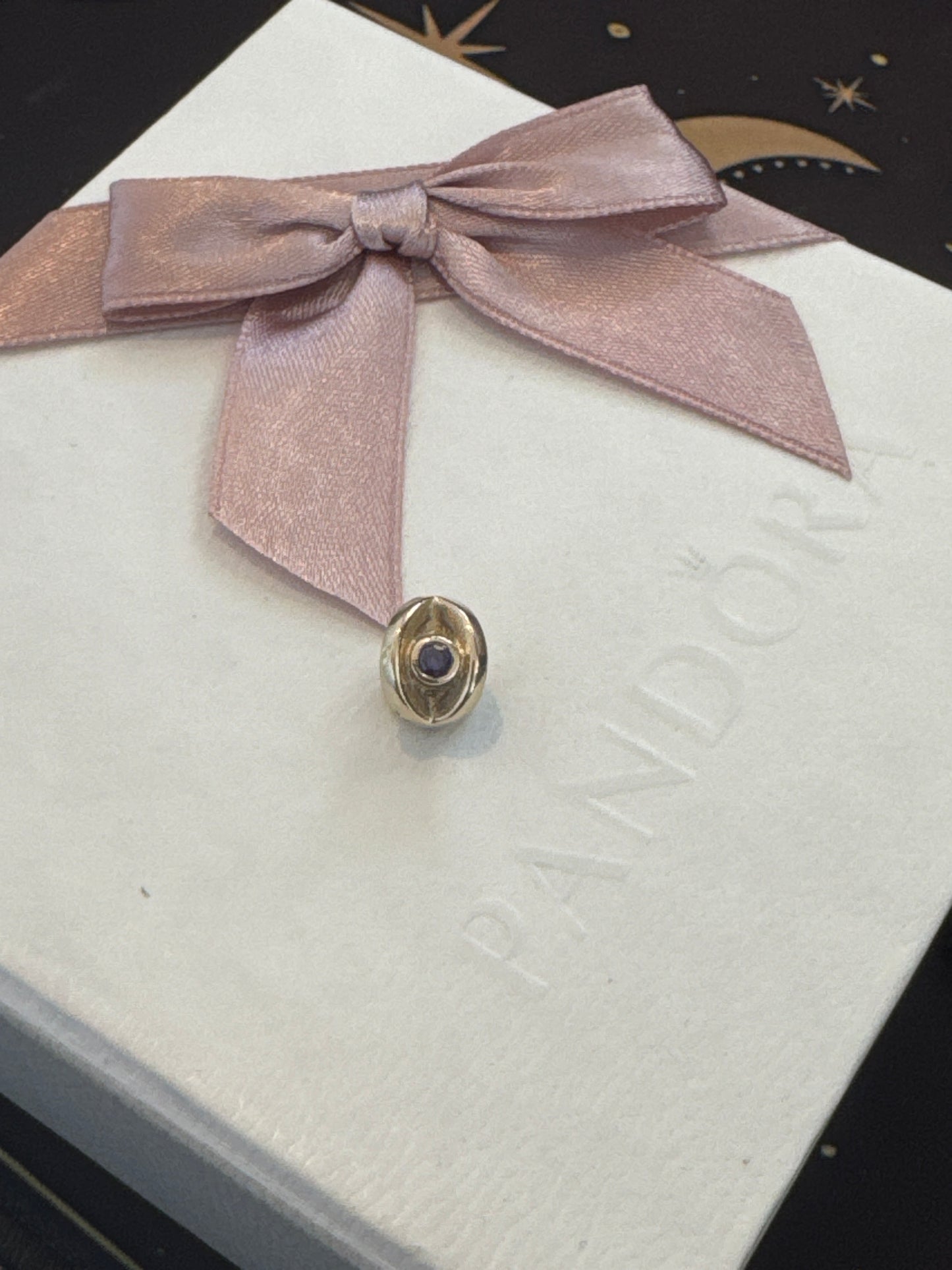 Genuine Pandora 14ct Gold Amethyst Purple CZ Eye Charm