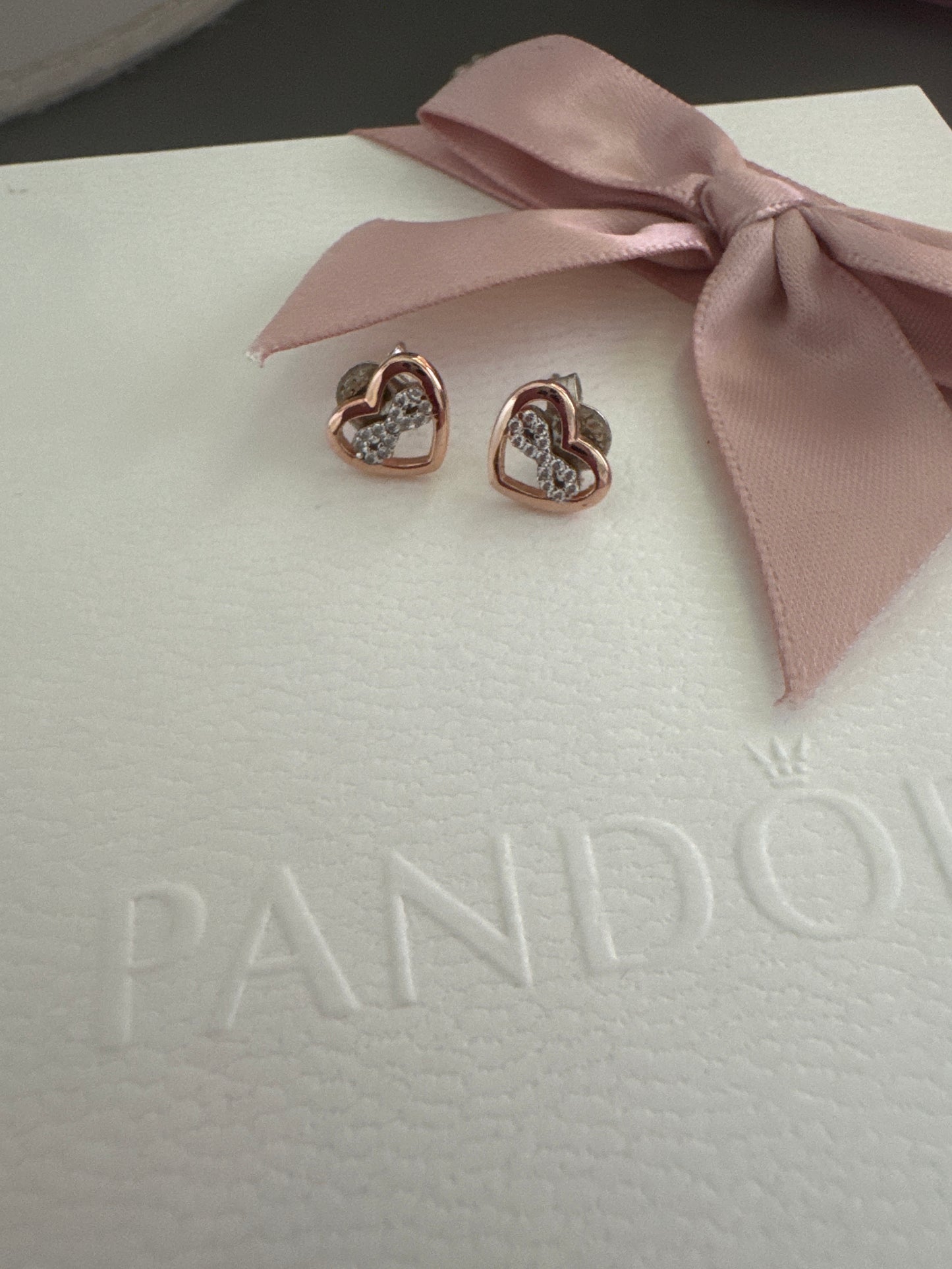 Sterling Silver and Rose Gold Pave Infinity Heart Earrings Stud