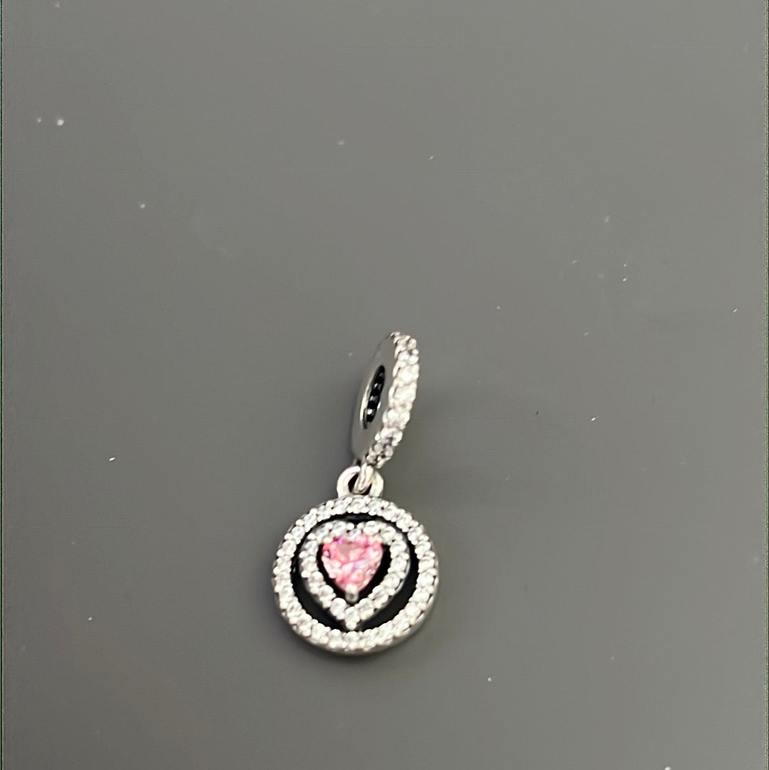 Genuine Pandora Pink Stone Heart Dangle Pendant