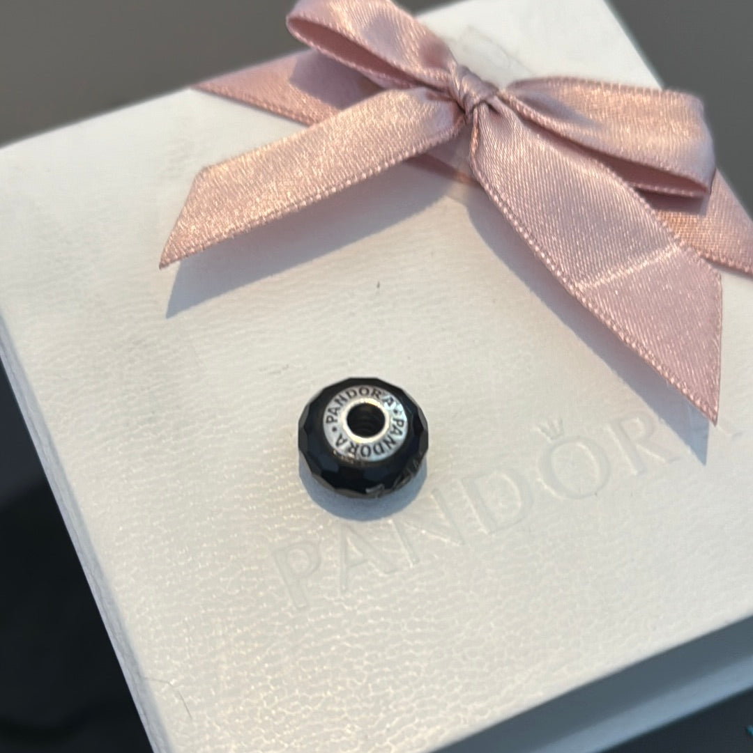 Genuine Pandora Black Faceted Las Vegas Murano Rare Charm