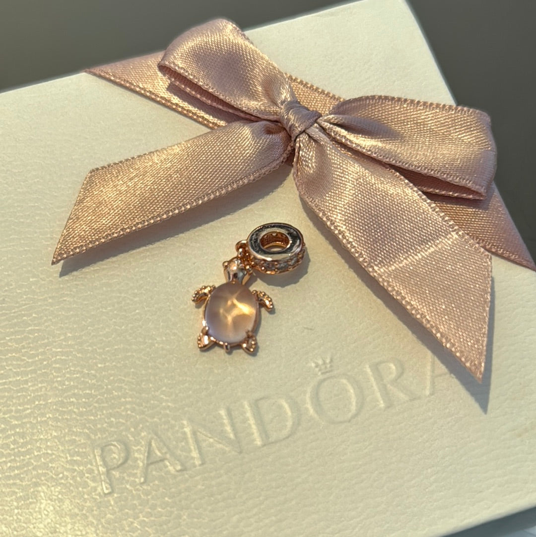 Genuine Pandora Rose Gold Pink Stoned Turtle, Summer Collection Dangle Charm