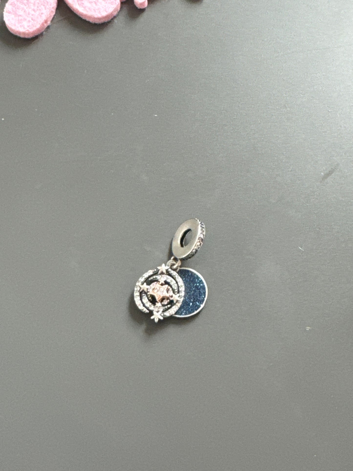 Genuine Pandora Double Shooting Star Enamel CZ Blue Dangle Charm