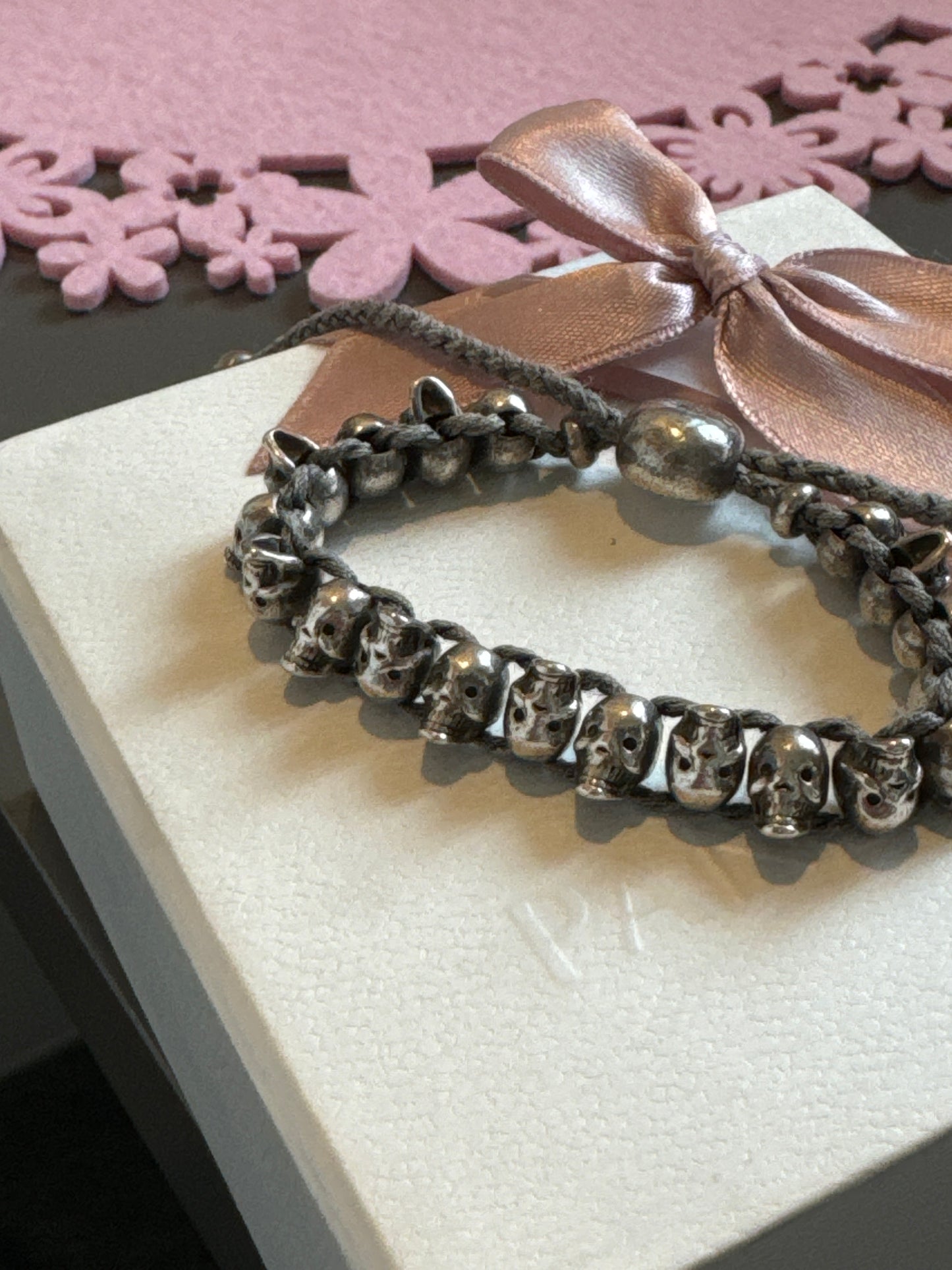 Genuine Links of London Grey Skull Friendship Bracelet