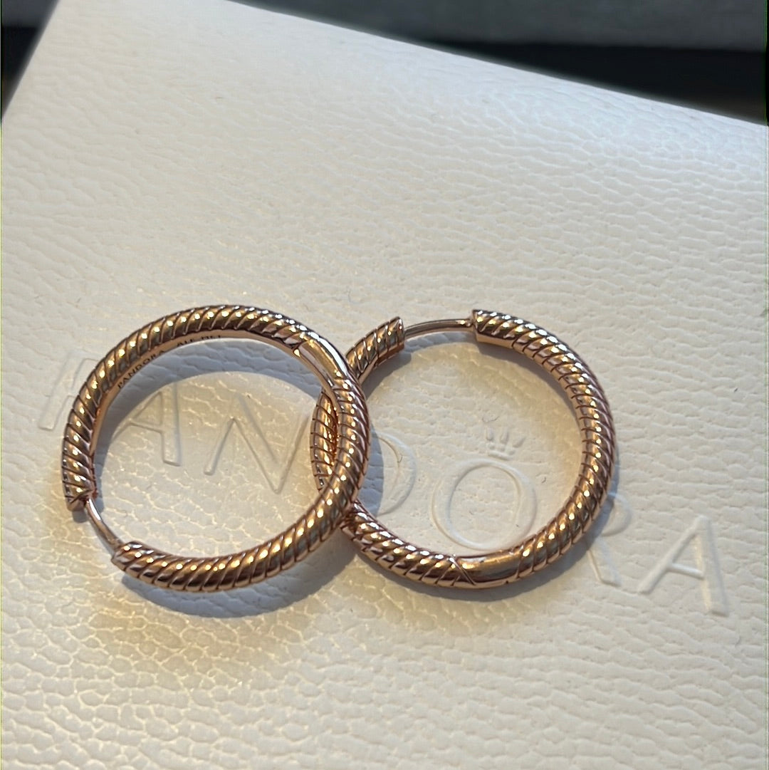 Genuine Pandora Large Rose Gold Snake Hoop Earrings