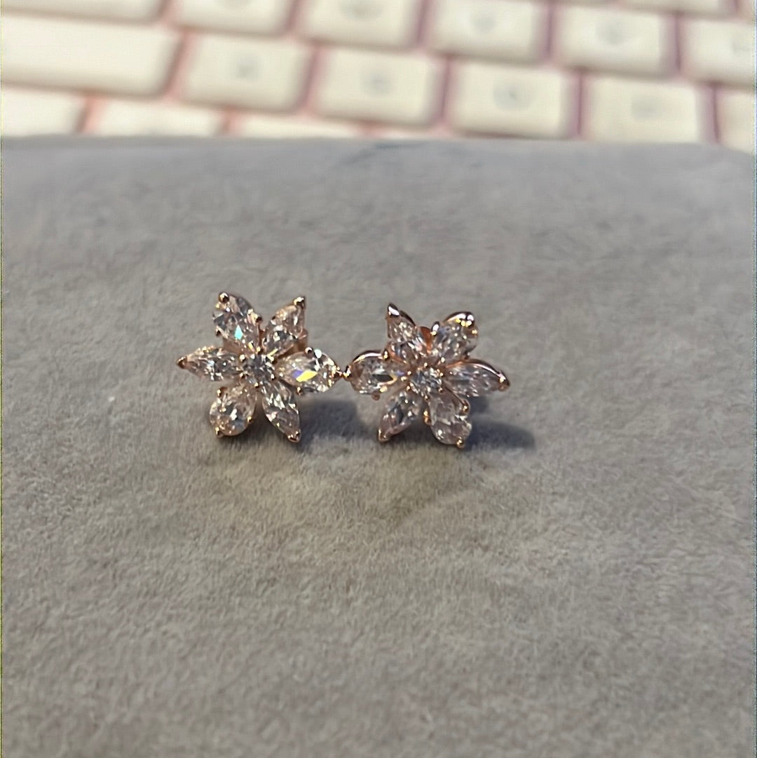 Genuine Pandora Rose Gold Pave Flower Herbarium Stud Earrings